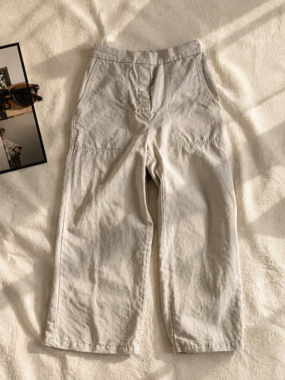 COS Beige Barrel Leg Utility Pants Pull-On Cropped Trousers US 2